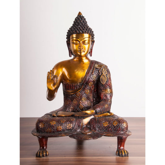 Sitzender Buddha Amoghasiddhi aus Messing - 50cm