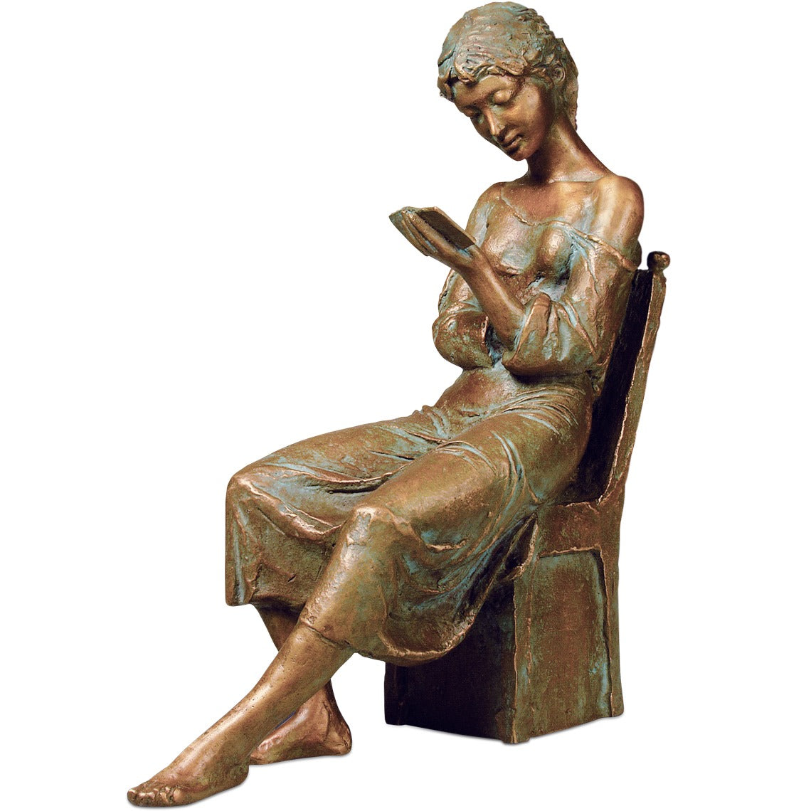 Frontansicht der Bronzeskulptur "Der Brief"