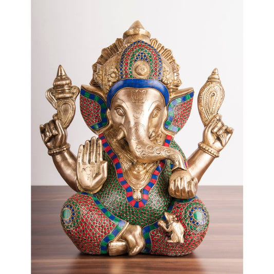 Sitzender Ganesha aus Messing - Einzelstück - 37cm
