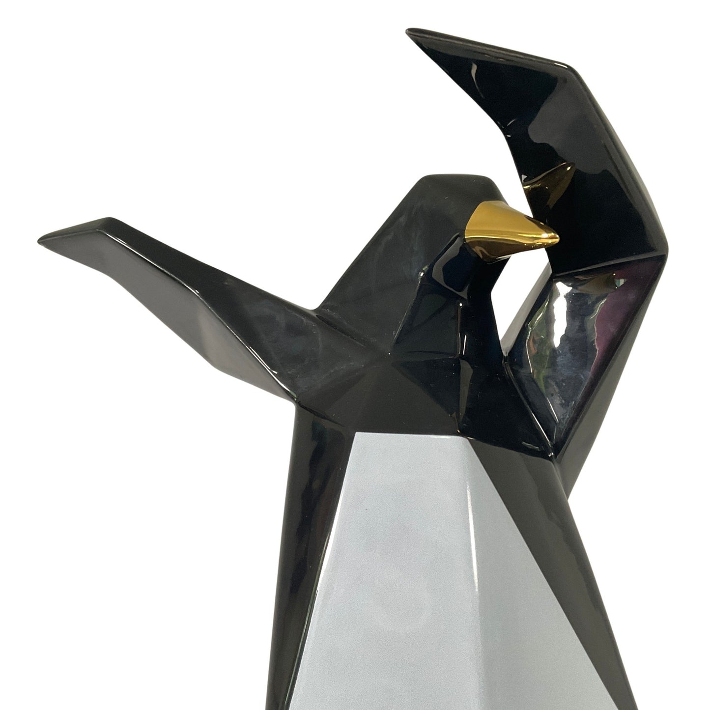 Ceramic sculpture "Dab Penguin" by Vittorio Gennari, glossy two-tone with precious metal