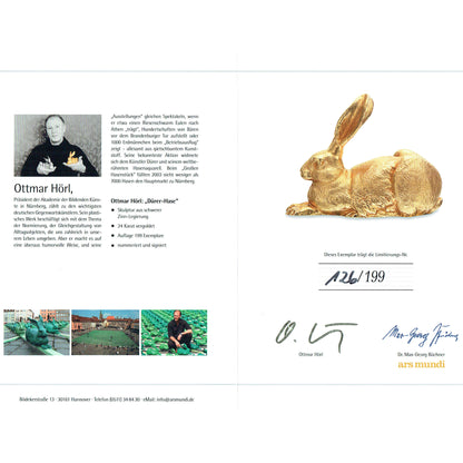 Tin sculpture "Albrecht Dürer Hare" 24 carat gold-plated, limited edition, by Ottmar Hörl 