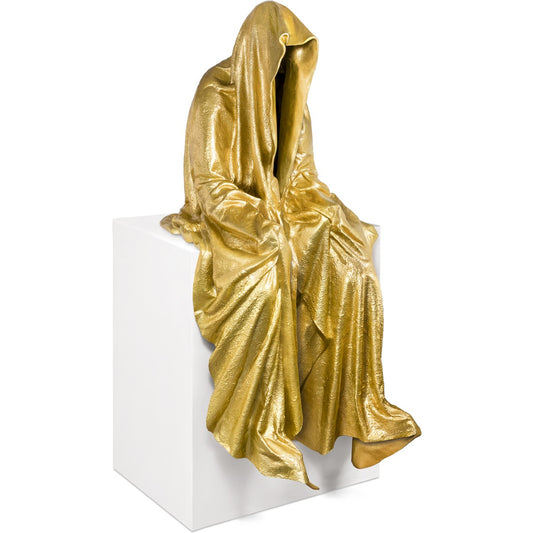 Frontansicht der Bronzeskulptur "Kantenhocker (Gold)"
