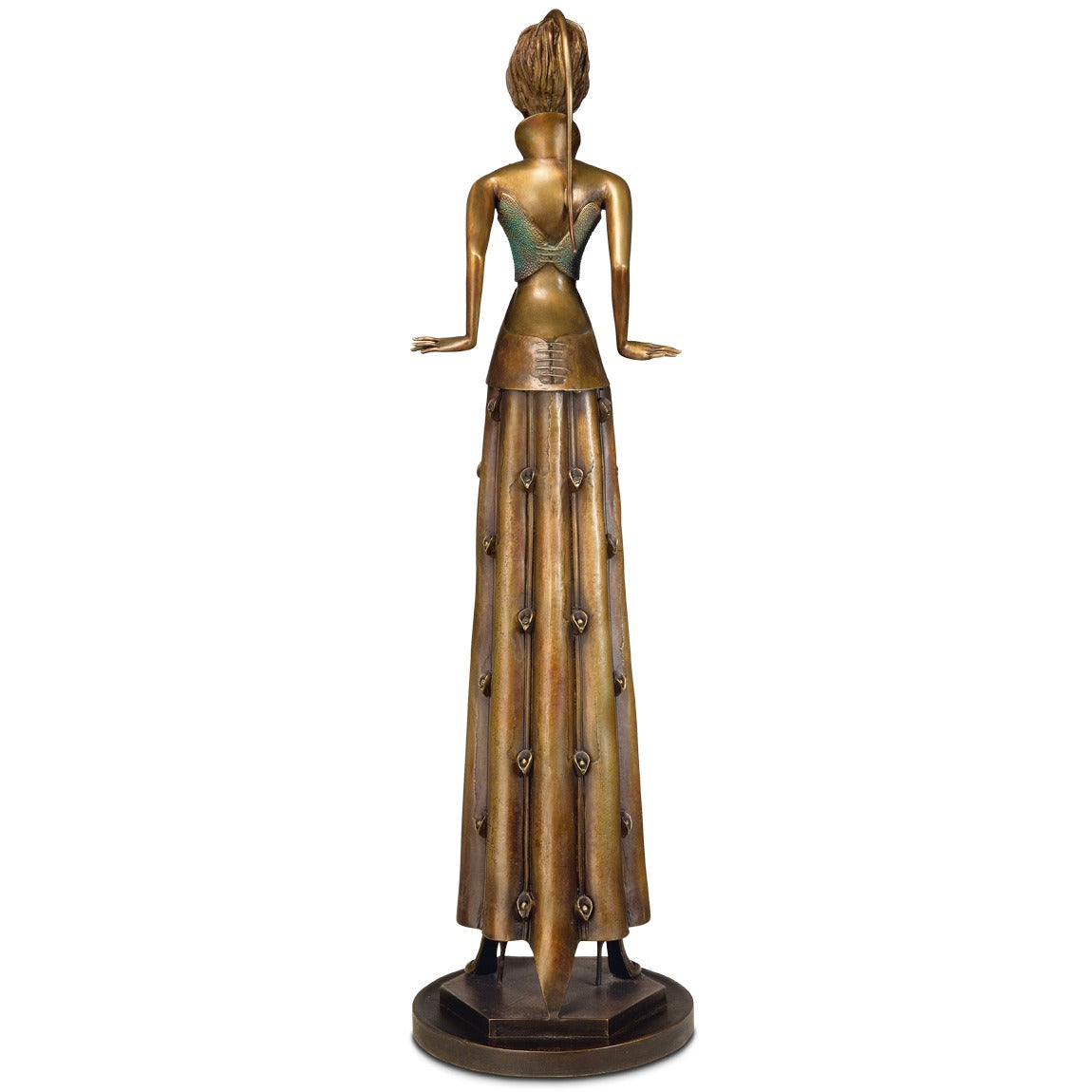 Rückansicht der Bronzeskulptur "Tänzerin im Blumenkleid"