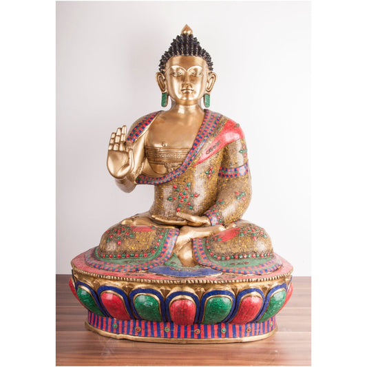 Sitzender Buddha Amoghasiddhi aus Messing - Einzelstück - 111,5cm