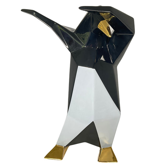 Keramikskulptur "Dab Pinguin" von Vittorio Gennari, Glänzend Zweifarbig mit Edelmetall
