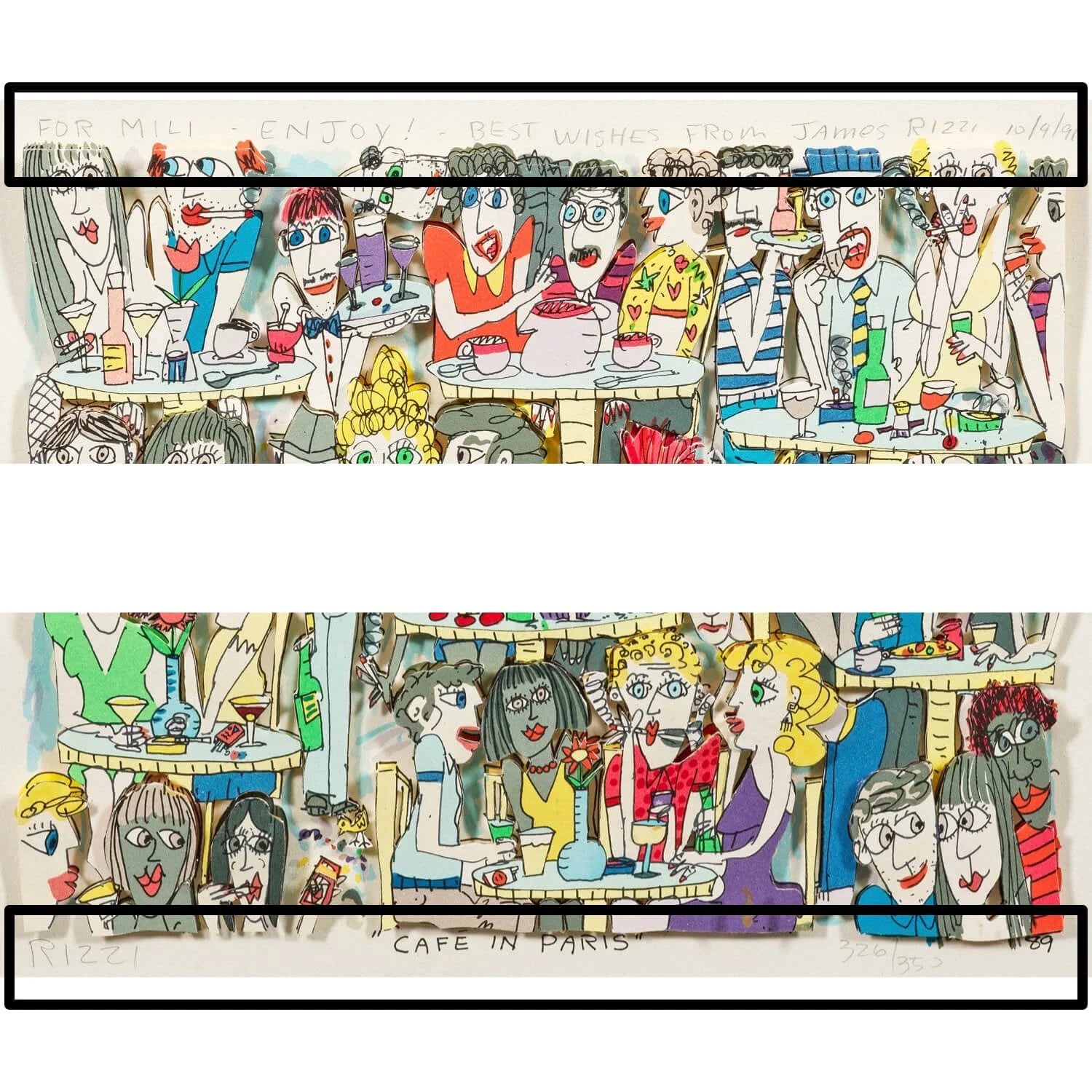 Wandbild "Café in Paris" 3D, gerahmt, Siebdruck von James Rizzi